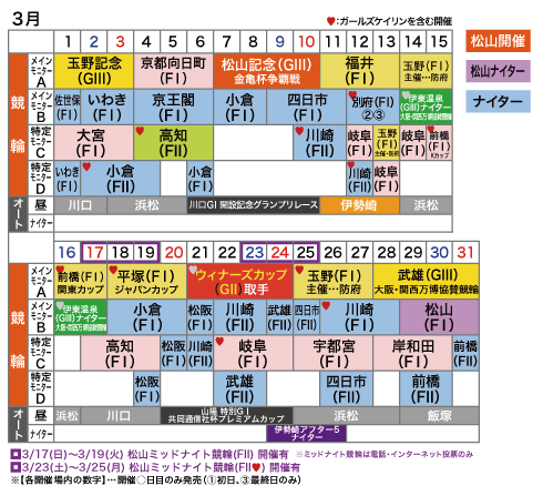 開催レース日程 サテライトこまつ・サテライト西予オフィシャルサイト